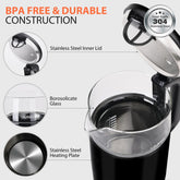 Swoden 1.7L Electric Kettle with Temperature Control, Digital Display, Double-Walled Glass, 2200W, Keep Warm – Black